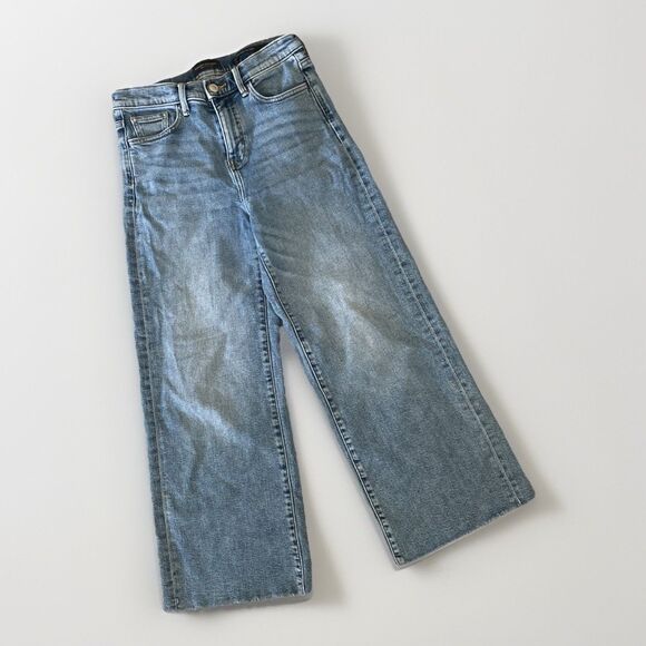 Banana Republic High-Rise Wide Leg Crop Blue Jeans Sz 26 Med Wash Frayed‎ Ankle - Picture 1 of 9